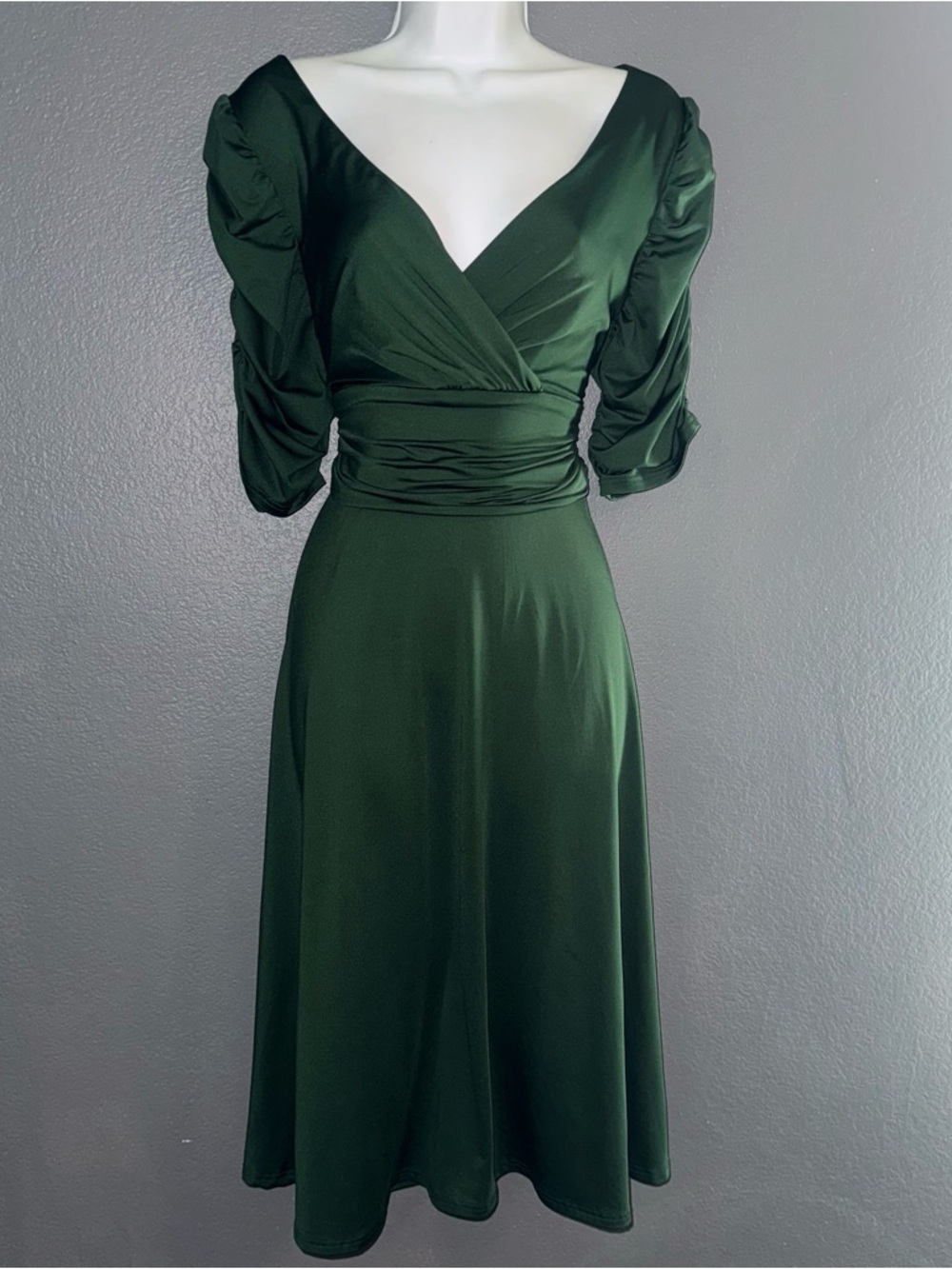 Alisa Pan Forrest Green Half Sleeve V-Neck Formal Womens Dress Large 14